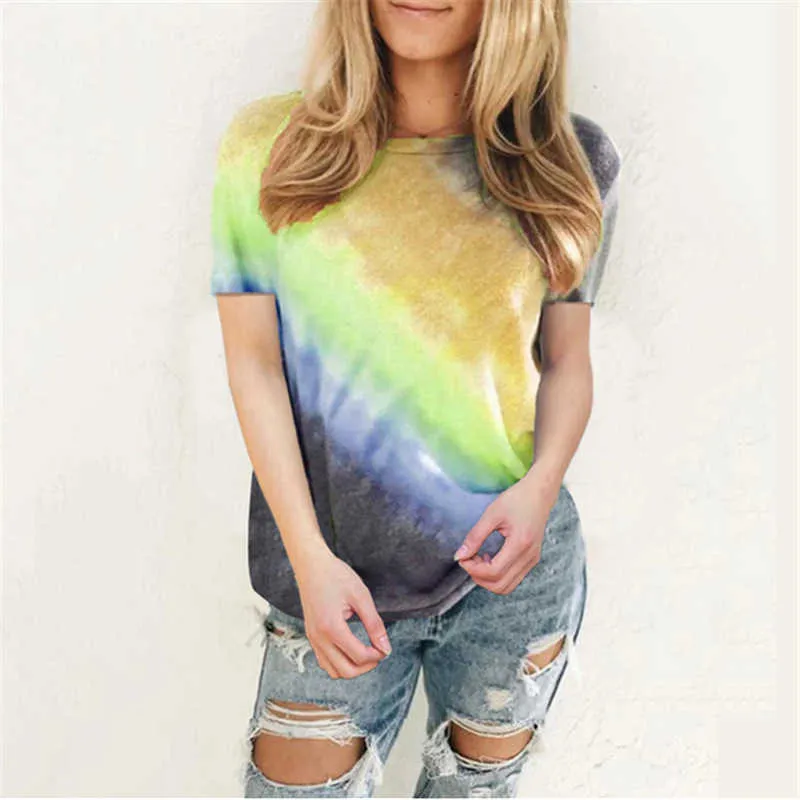 Gradient Tie Dye Oversized T Shirt Women In Five Colors O Neck