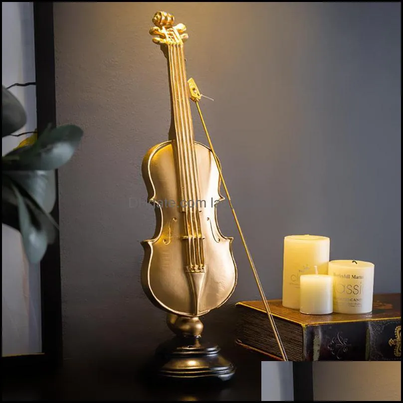 Decorative Objects & Figurines Creative Gold-plated Resin Violin Ornament Mini Shack Musical Instrument Exquisite Model Music Classroom