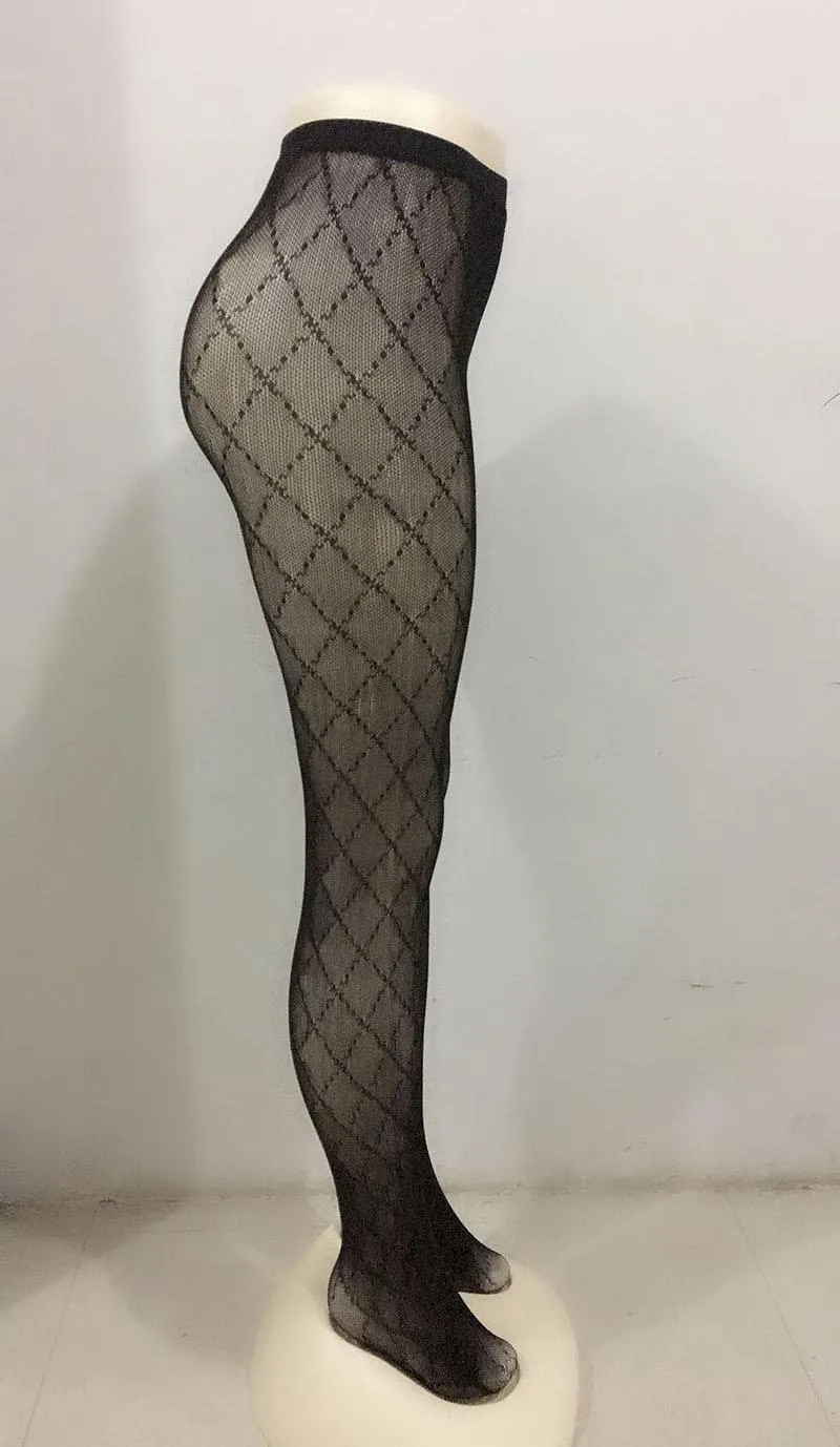 Simple Black Lace Mesh Stockings Hollow Out Pantyhose Sexy Women Tights Hosiery Hot Style Letter Leggings Socks For Women