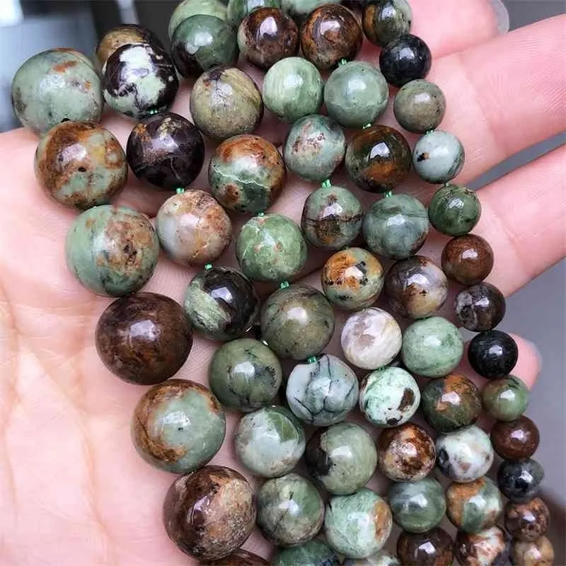 Natural Chrysoprase Gem Mineral Green Opal Round Loose Pärlor för Smycken Göra DIY Armband Tillbehör 15 '' 6 8 10 12mm