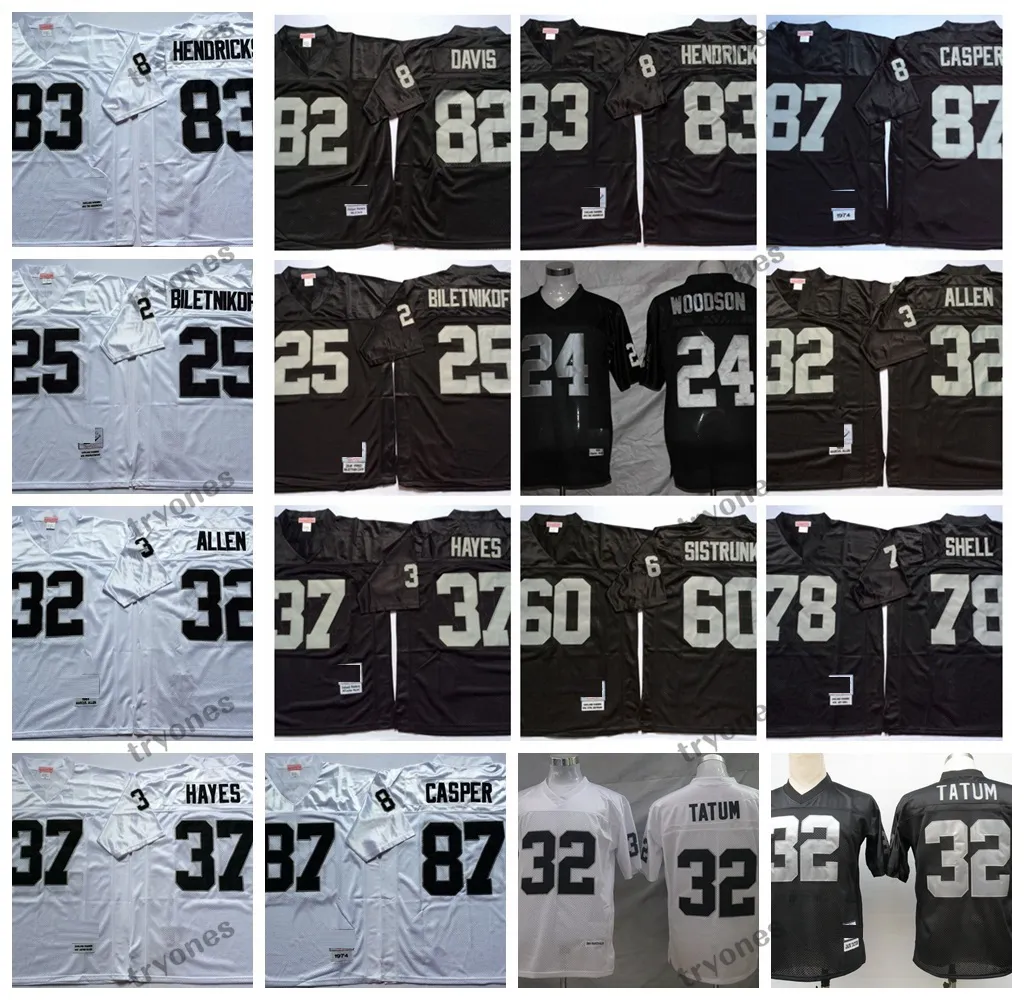 Vintage 24 Charles Woodson 32 Jack Tatum Marcus Allen Koszulki piłkarskie Fred Biletnikoff 37 Lester Hayes 60 Sistrunk 78 Shell Hendricks 87 Dave Casper 82 Koszulka Davis