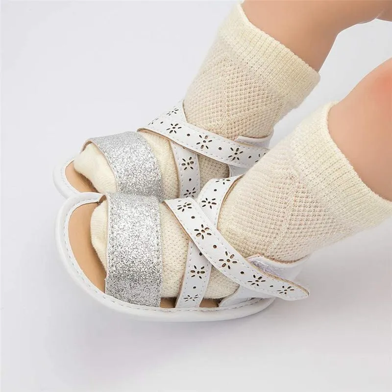 Sandals Summer Shoes Baby Girls Fine Flash Soft Non-Slip Rubber Sole Flat Walking Bottom Sandale De Plage Bebes#40