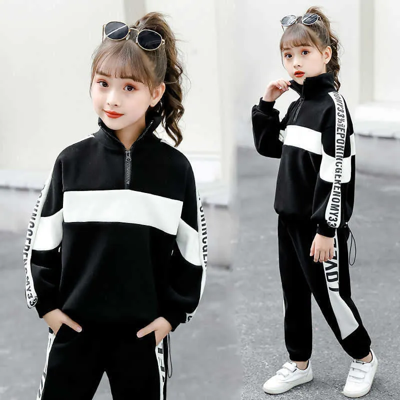 Ragazza Autunno Abbigliamento sportivo invernale Costume Completo completo Tuta per bambini Abbigliamento Set Bambini Maglione coreano Tracks Teen Casual Sports X0902