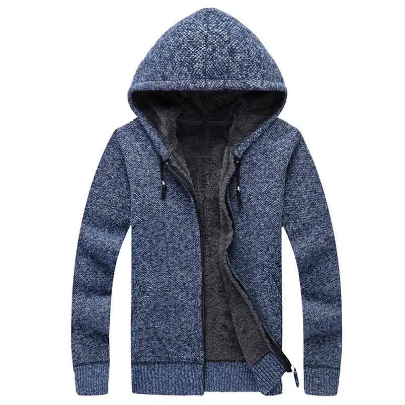Vinter män sweatercoat hooded cardigan mens tjocka sammet jacka casual stickad sweater mens cardigan vinter tröja man kläder 210809