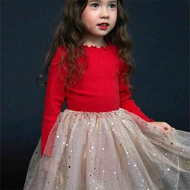 Wholesale Spring Autumn Girl Princess Dress Sequins Glitter Star Long Sleeve Year Children Clothing 2-8T SK001 210610