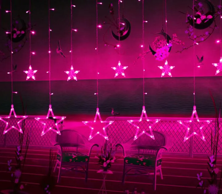 Party Decoration Pink Blue Led Curtain Light Star and Moon Wakacje String Light 2m 138led Wodoodporna Lampa Dekoracji Na Wesele, Party, Boże Narodzenie światła