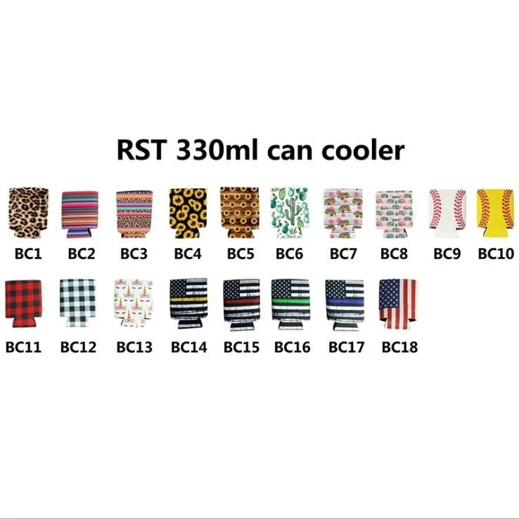 Leopard Cans Sleeve Neoprene Bar Beverage Cooler Collapsible Slim Can Beer Insulators Premium Cola Soda Bottle Koozies Cactus LXL875-L1