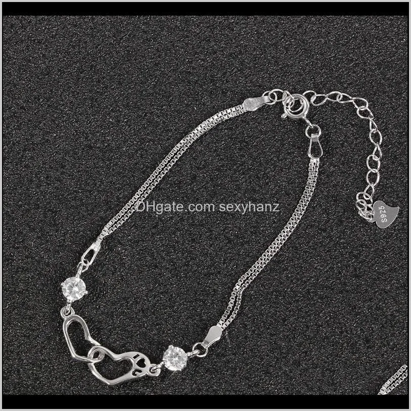 women tibetan silver heart design bracelet fashion crystal hand chain jewelry creative bracelet hand decor (white trendy)