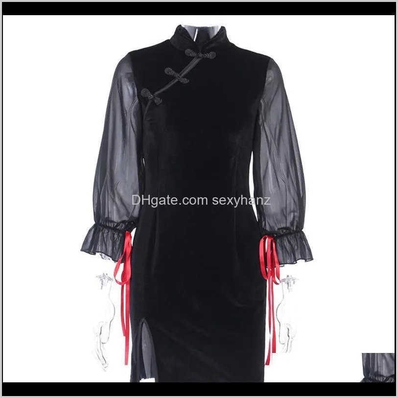 new chinese qipao modern dress 2021 women vintage gothic dresses summer lace up mesh sexy bodycon split mini elegant vestidos