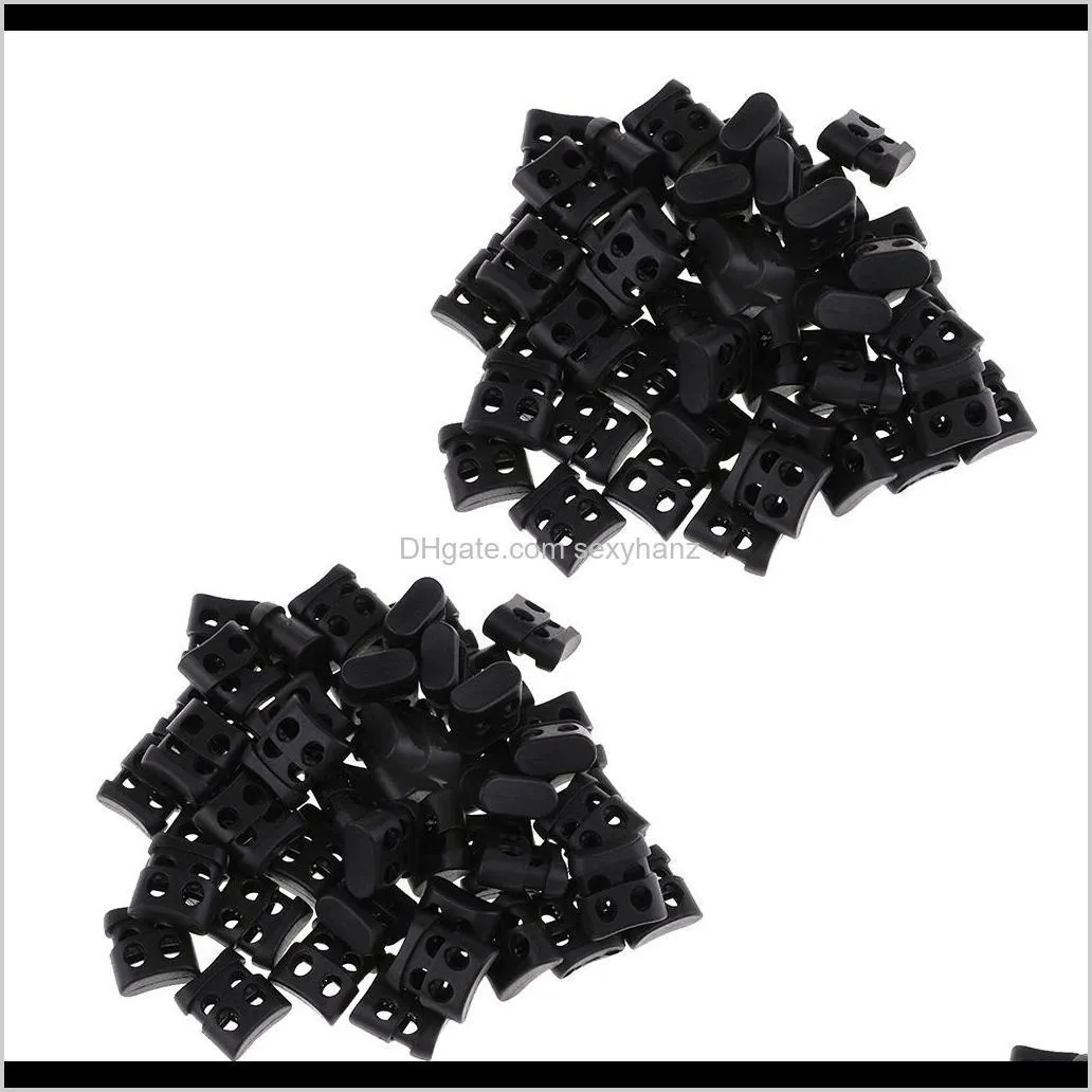100pcs black plastic non-slip double hole string cord locks for shoelace bag