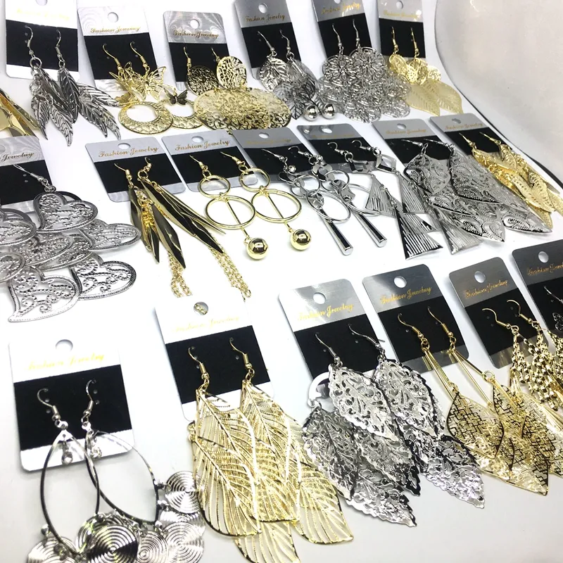 En gros 40 paires de boucles d'oreilles pendantes pour femmes en argent plaqué or crochet goutte d'eau bijoux de mode fête faveur de mariage cadeaux mélanger les styles