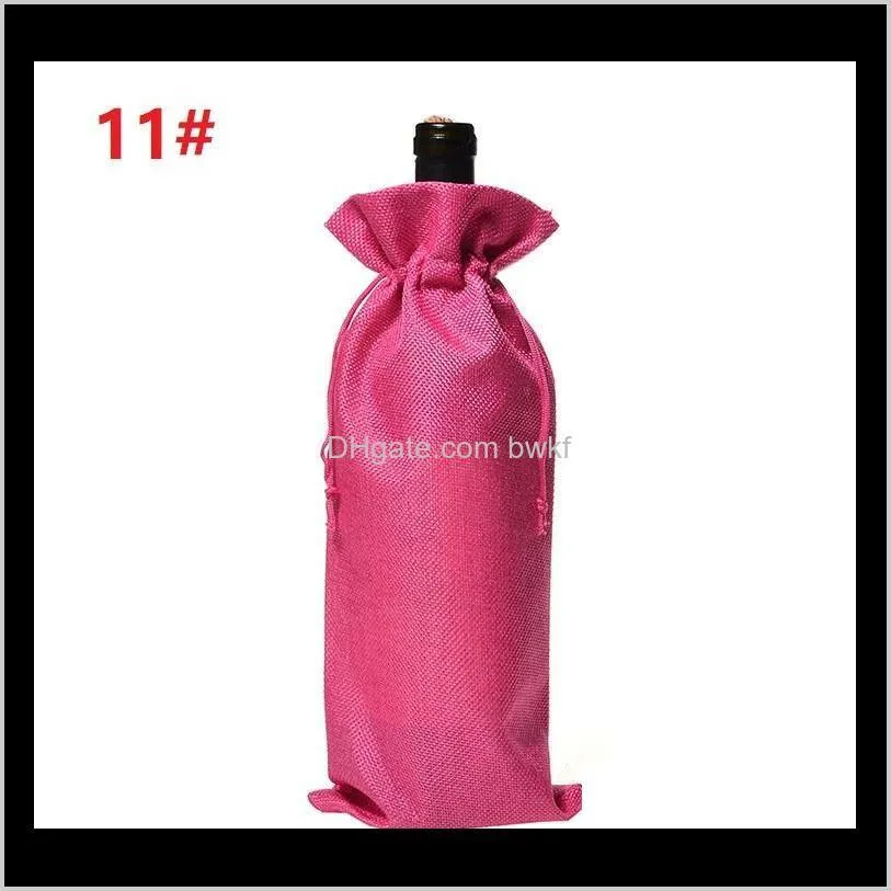 linen wine bottle bag champagne packaging gift bag burlap christmas wedding table decoration 15x35cm customizable logo sz498