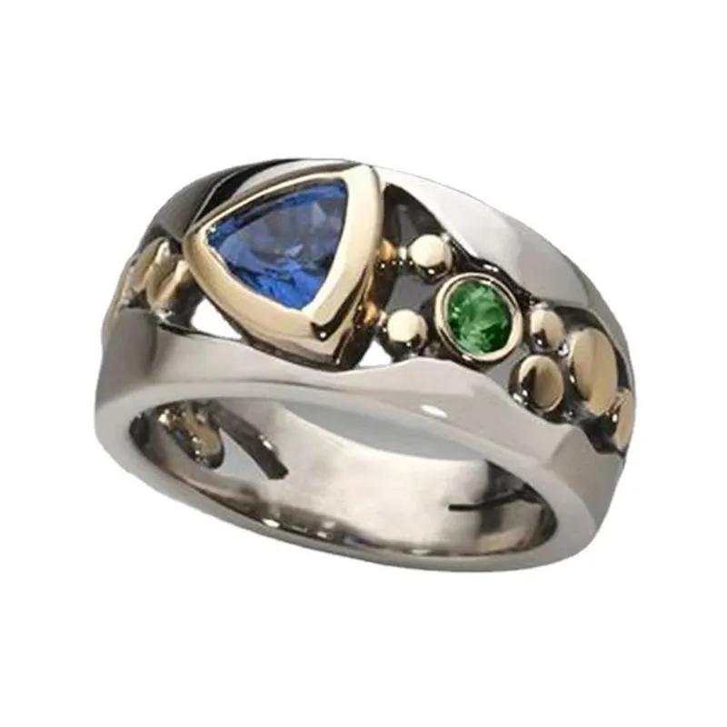 Bröllopsringar Vintage Green Blue Zircon Stone Shiny Ring Luxury Metal Hollow Finger For Women Fashion Engagement Party Jewellery