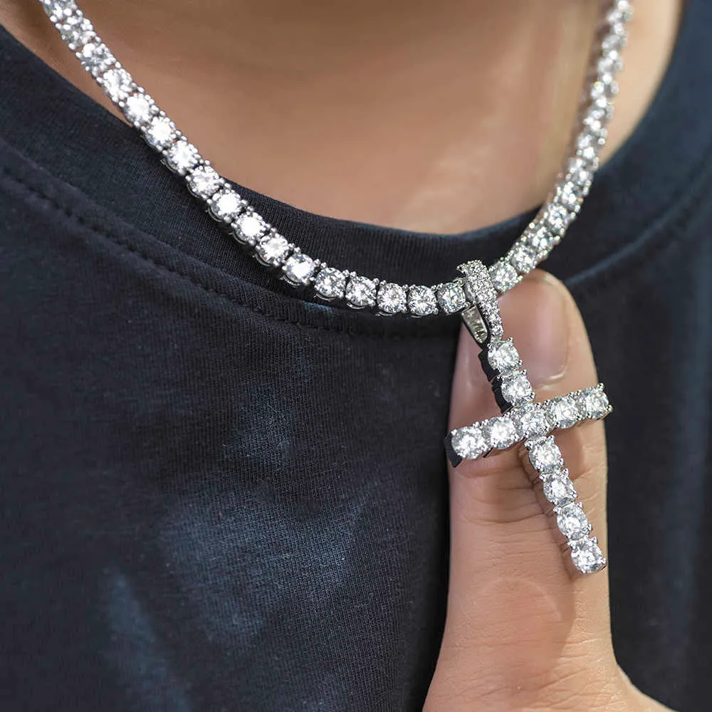 Hip Hop Dad Jewelry: Iced Out Cross Tennis Chain With