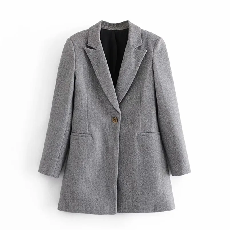 Mulheres outono escritório senhora lã mistura outerwear manga comprida único botão sólido feminino elegante rua casacos roupas 210513