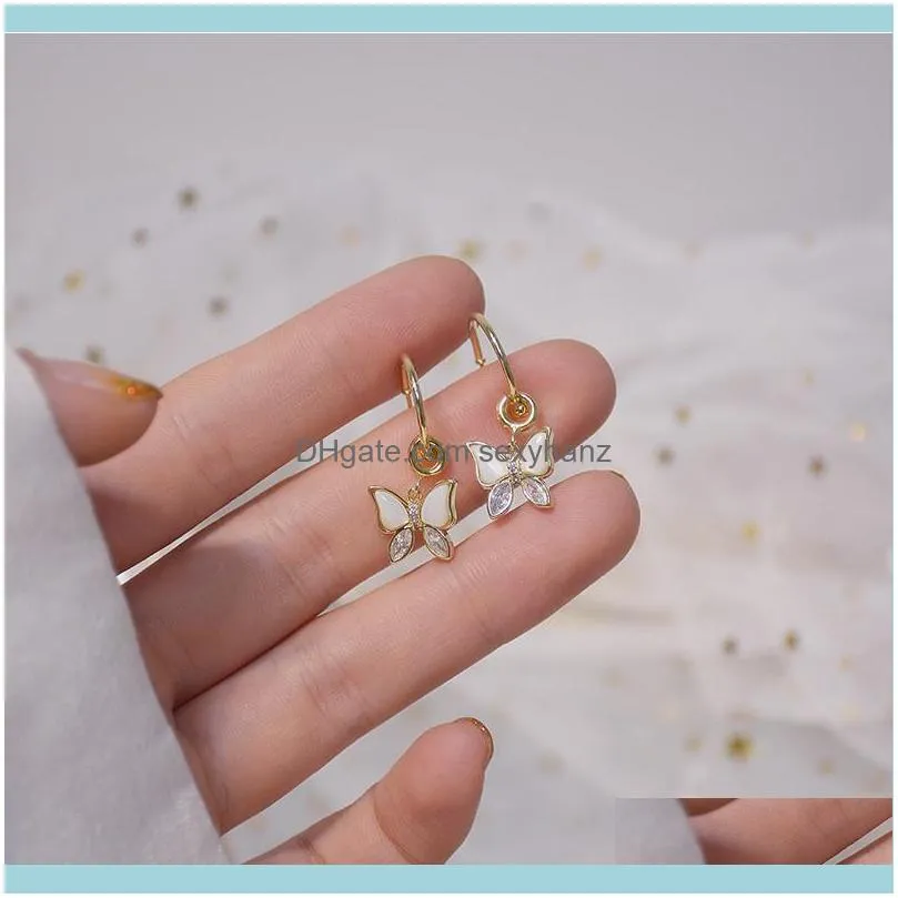 Lovely Gold Color Alloy Crystal Butterfly Earring-stud Fashion Shell Enamel Animal Earring Jewelry Gifts for Women