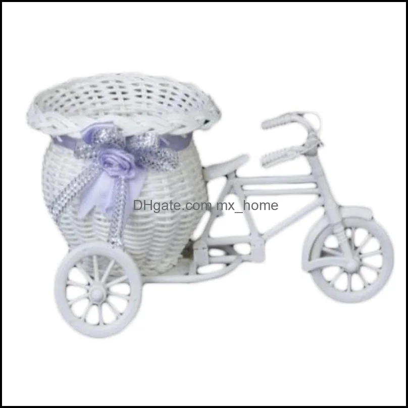 DIY White Tricycle Bike Plastic Design Flower Basket Container For Flower Plant Home Weddding Decoration