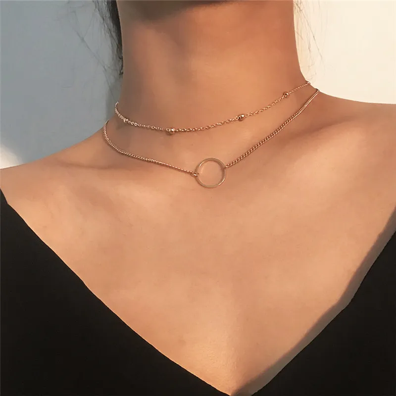 Doppelschichtige Boho goldene versilberte Halsband-Halskette für Frauen, geschichtete Chocker-Halsketten für Frauen, Collier-Colliers-Halsketten