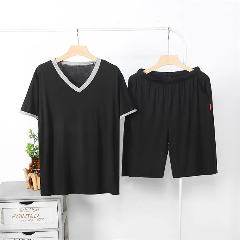 Modal pijama definir homem de manga curta camisa shorts 2 peça / conjunto fresco verão casual homens negros elásticos grande 4xl tamanho homewear 210901