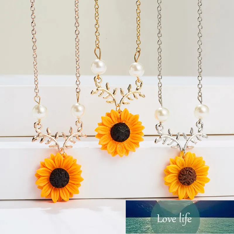 Fashion Sunflower Choker Necklace For Women Cute Flower Pearl Pendant Lady Girls Party Jewelry Accessories Gift New Charm Factory price expert design Quality