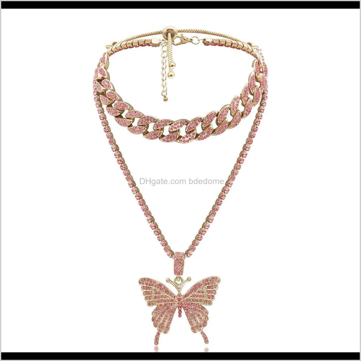 blingbling exaggerated micro-inlaid rhinestone geometric necklace women retro suit cuban chain big butterfly necklace
