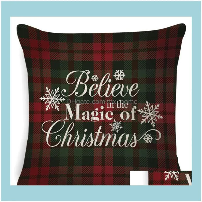 Christmas Pillow Case Plaid Linen Throw Pillow Covers Square Sofa Decorative Pillow Headrest Cushion Cover Xmas Pillowslip Home Decor