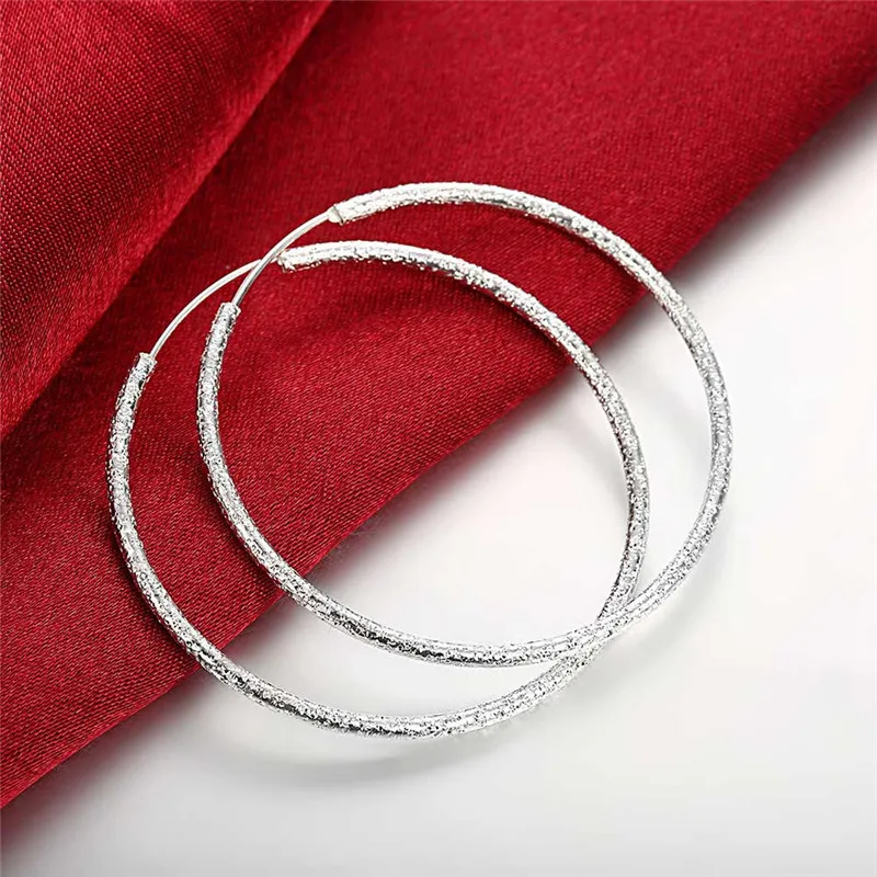 925 Sterling Silver Fashion Hoop 50mm Big Round Circle Hög kvalitet för Kvinnor Party Earring Smycken