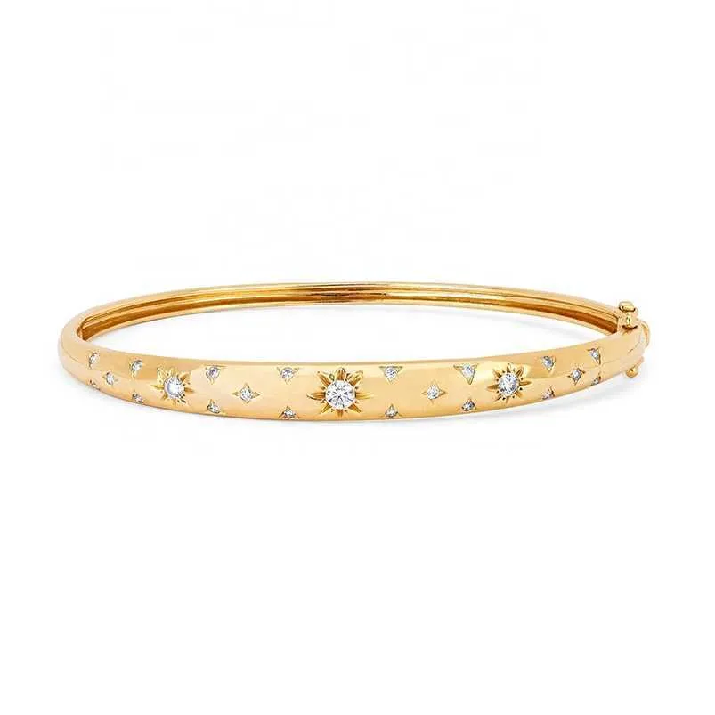 Starry Star Starburst Design Signet Guld Bangle Armband för Kvinnor Mode Vit Blå CZS Q0717