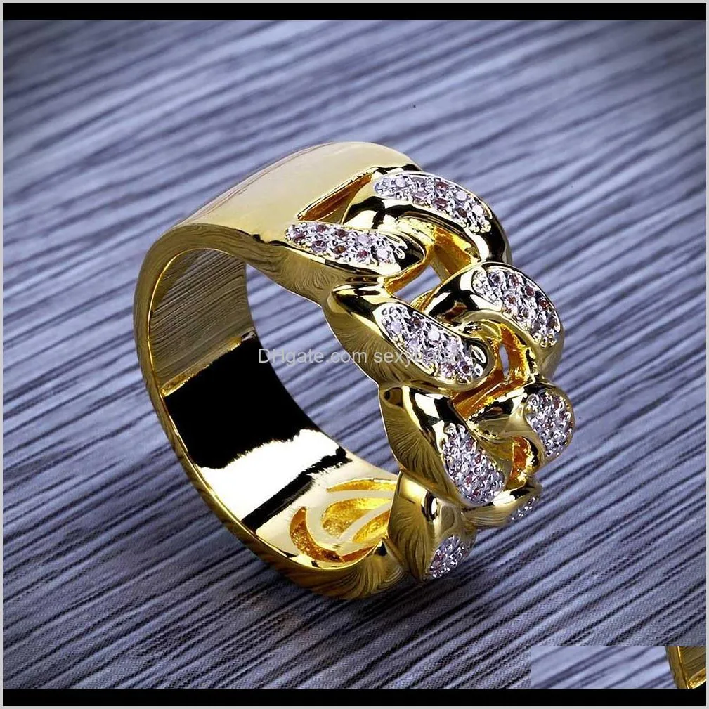 zircon hiphop ring with gold-plated chain hip-hop jewelry ring hot selling in europe and america