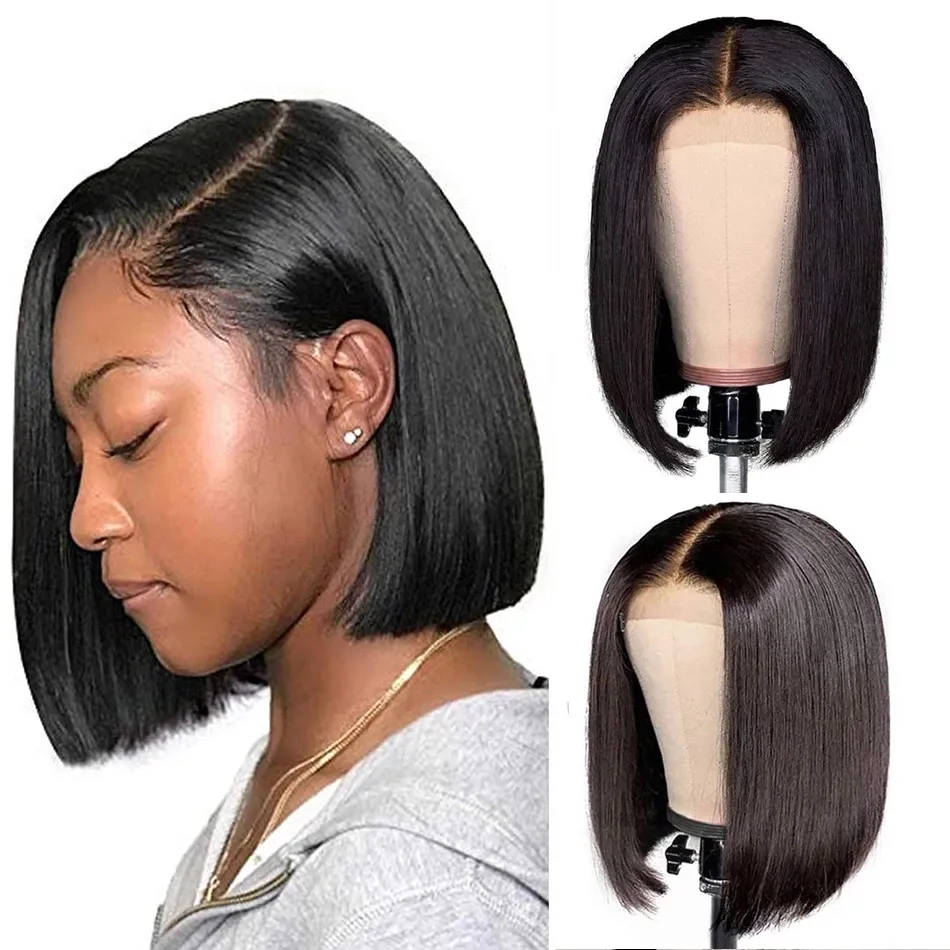 Short Bob Style 13*4 Brazilian Full Lace Front Wig 150% Straight Synthetic Wigs Pre Plucked with Baby Hair