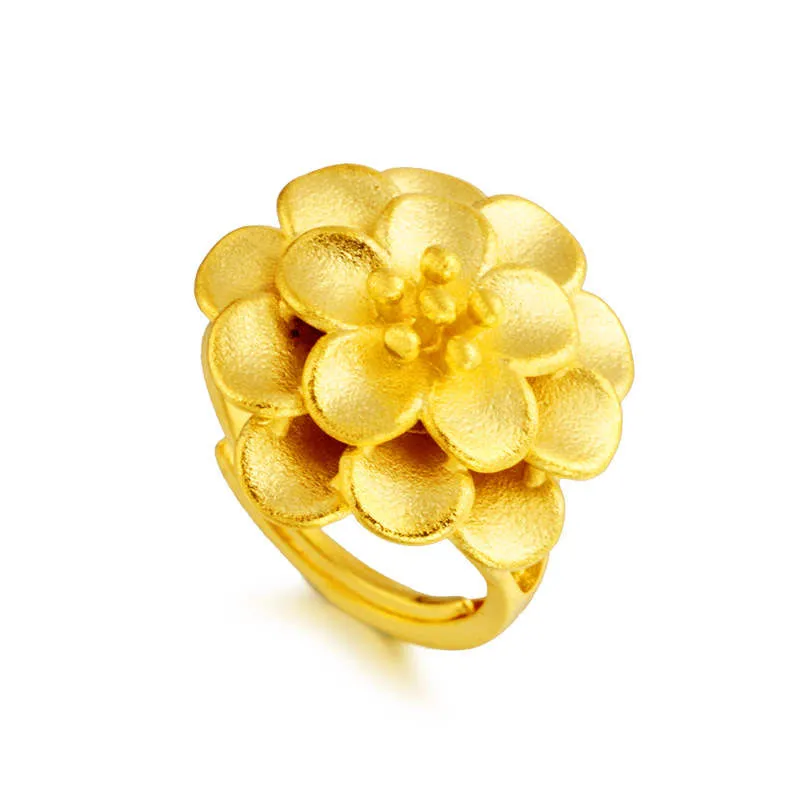 Flor grande feminina 24k banhado a ouro anéis de cluster njgr087 moda presente de casamento mulheres amarelo ouro placa de jóias