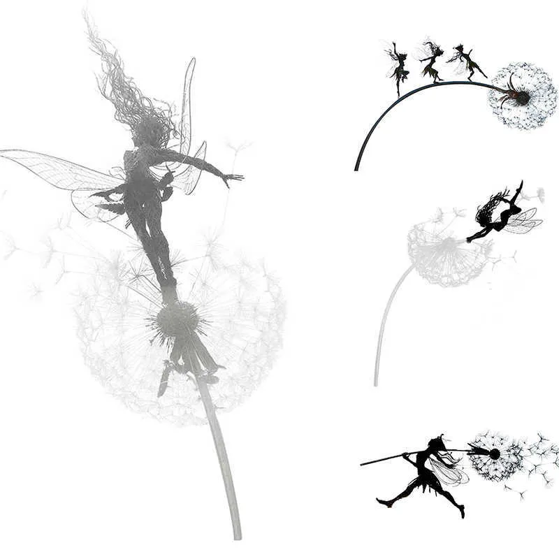 Dancing Fairy Statue Steel Wire Fairy Garden Miniature Sculptures Mythical Faery Dandelion