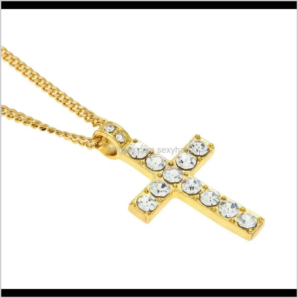 Kettingen Hangers Drop levering 2021 Hip Hop Men Women Sieraden Iced Gold Sier Plated Bling Rhinestone Crystal Cross Pendant Necklace C