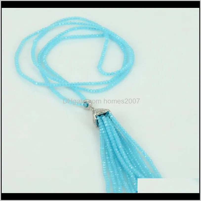 trendy charms white clear blue purple beaded tassel pendant in 2mm beads chain necklace for women wedding birthday gift necklaces