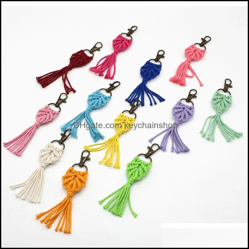 Tassel Macrame Keychains Boho Handmade key Holder Bag Car Hanging Jewelry Gifts Cotton Rope Woven Keychain