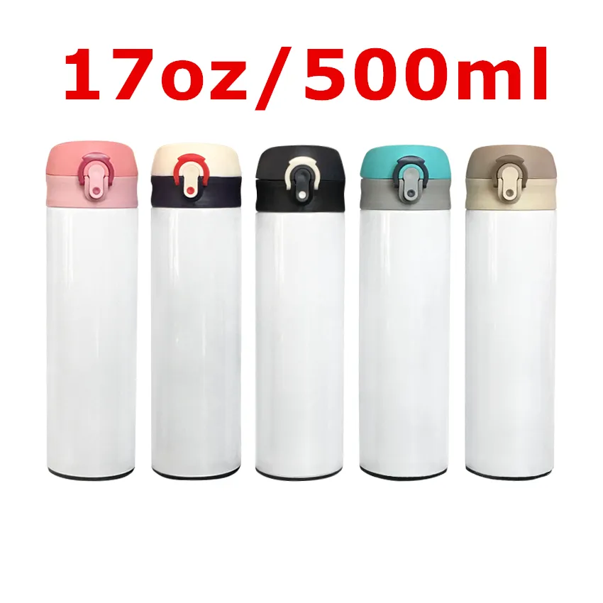 Toptan! 17oz Süblimasyon Düz Çocuklar Su Şişeleri Beyaz Boş Paslanmaz Çelik Sippy Bardaklar 500 ml Isı Transferi Tumblers Çift Yalıtımlı Spor Kupalar A12