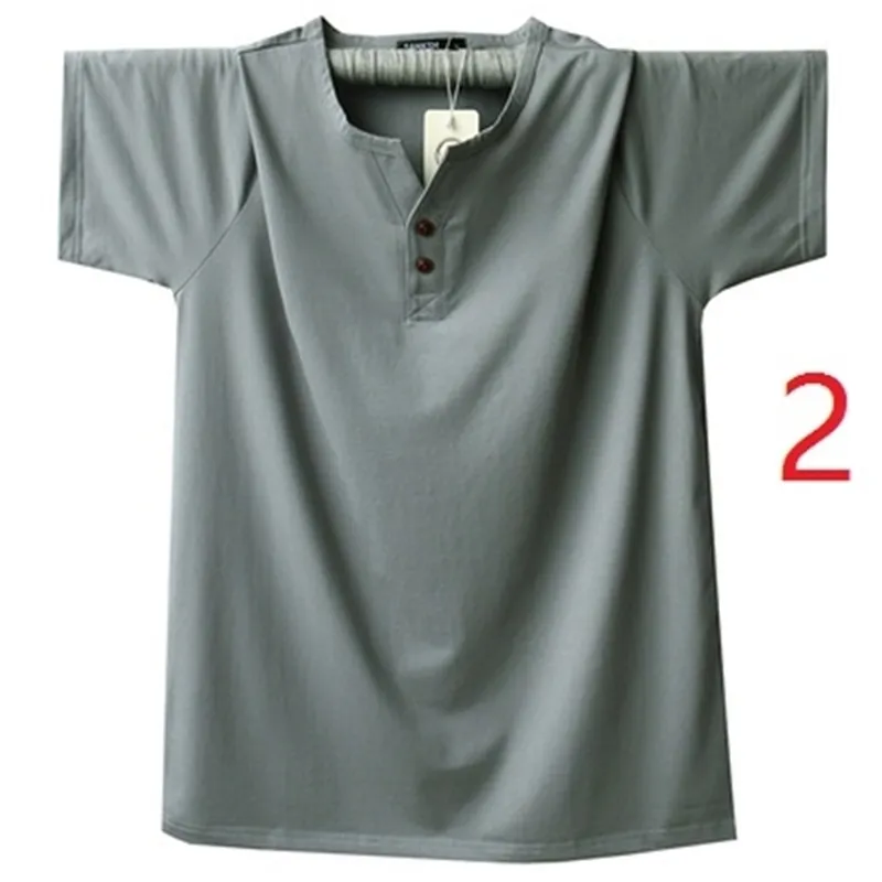 Summer men's large size loose bottoming shirt casual solid color t-shirt short-sleeved V-neck tren 210420