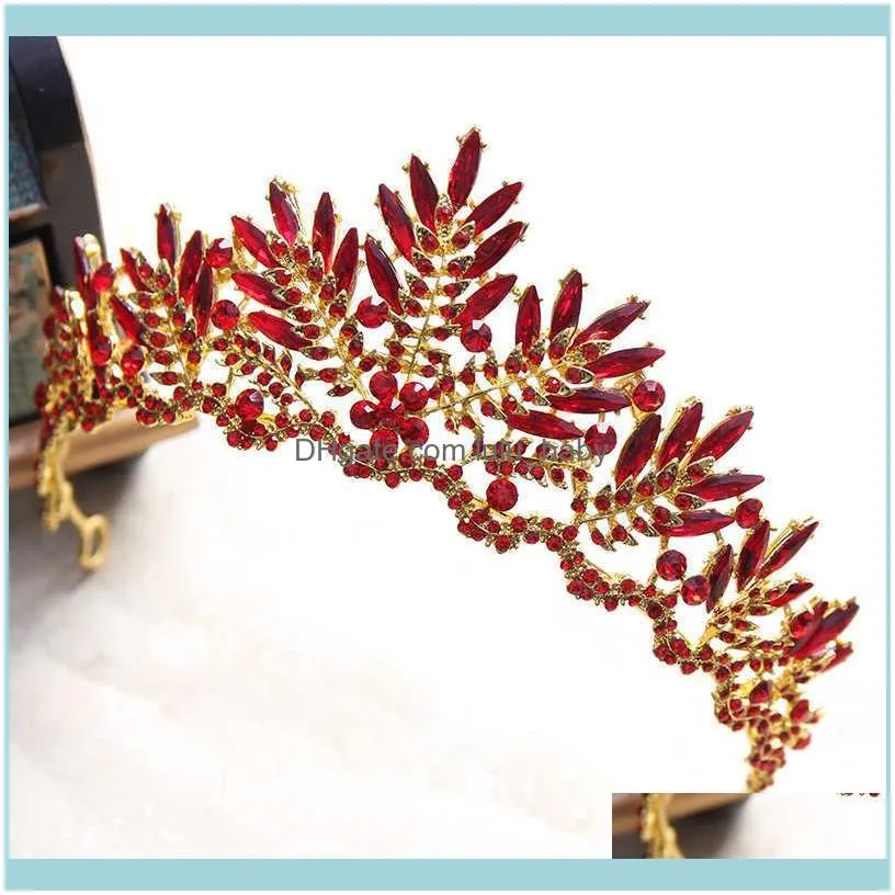 Baroque Bronze Black Red Crystal Beads Bridal Tiaras Rhinestone Diadem Pageant Crown for Bride Headband Wedding Hair Accessories