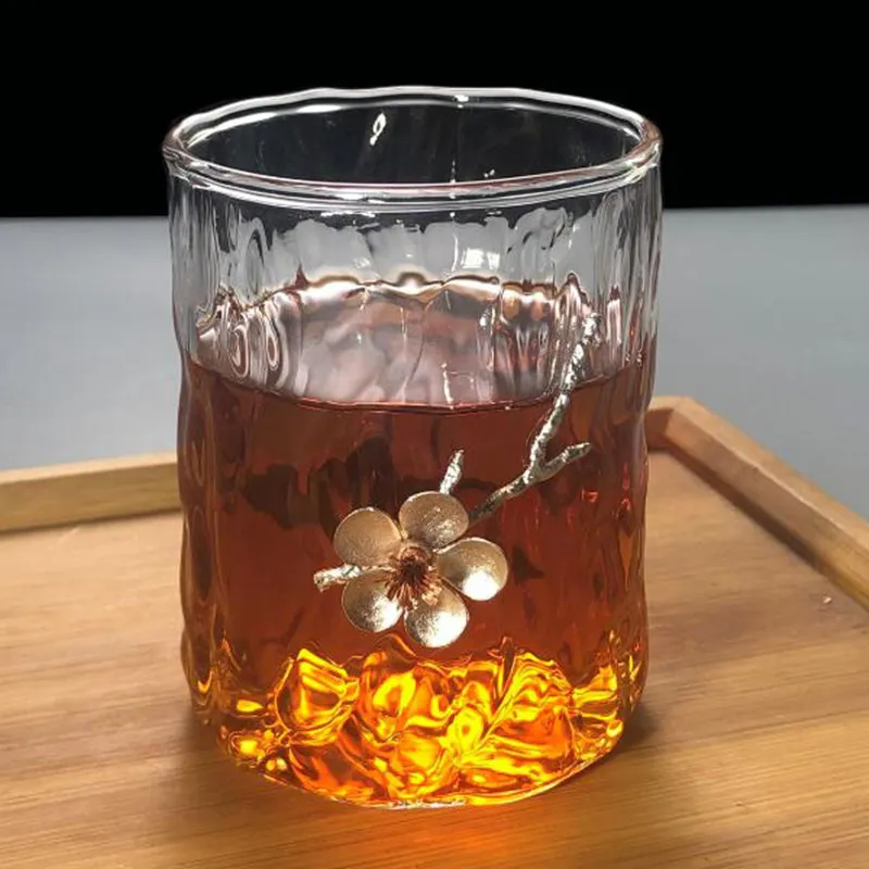 Yüksek kapasiteli cam çay bardağı Japon tarzı çay fincanı viski şarap kristal bardak drinkware