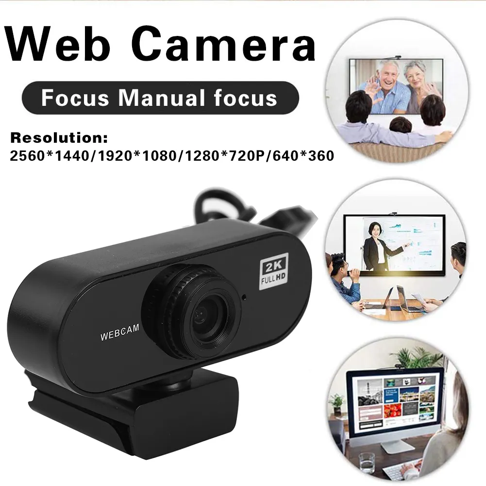 Webcam 2K HD com driver de microfone embutido Free PC computador web câmera CMOS Sensor USB 2.0 webcams