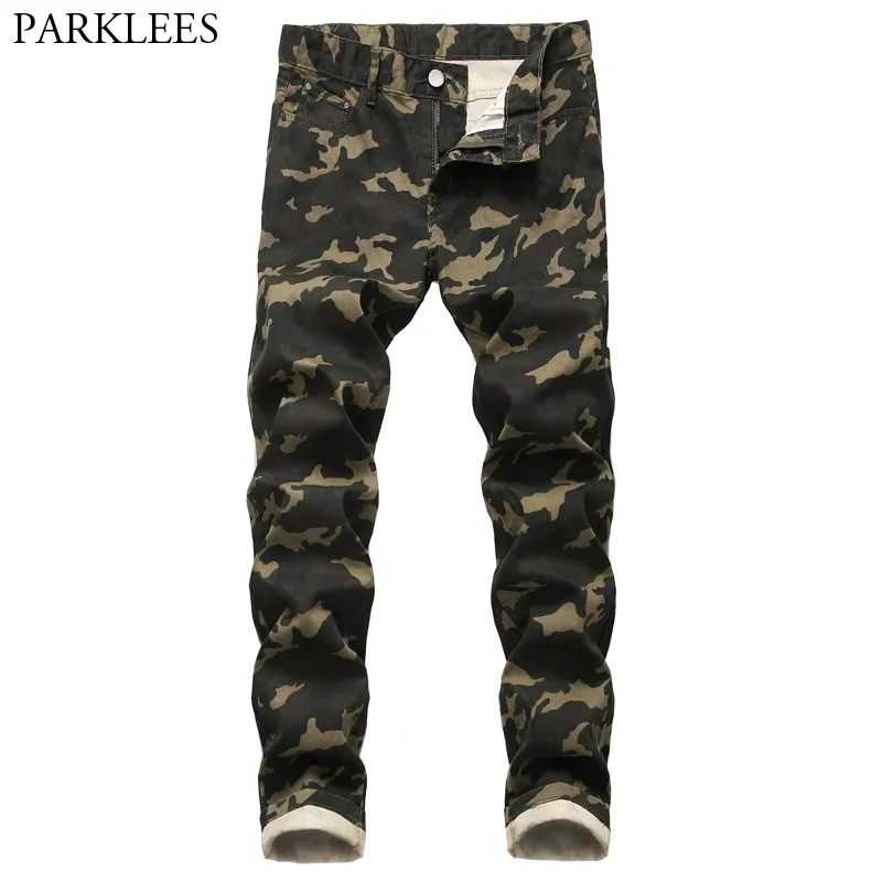 Camo Camouflage Jeans Byxor Herr Mode Militärstil Denim Byxor Herr Bomull Casual Stretch Jeans Man Pantalones 44 210522