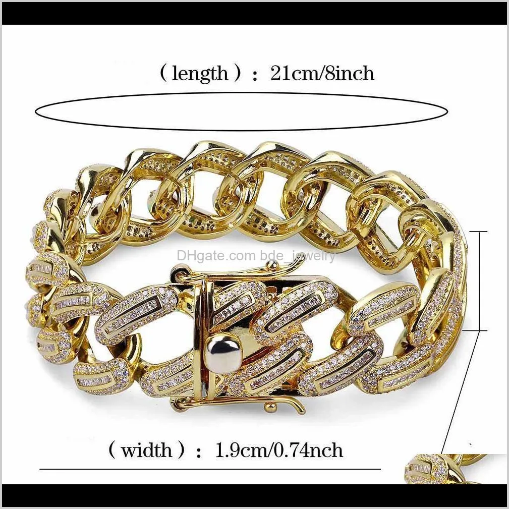 women bracelet gold for pave micro men`s link iced silver out bracelet color  plated cuban 18mm zircon jllow yy_dhhome