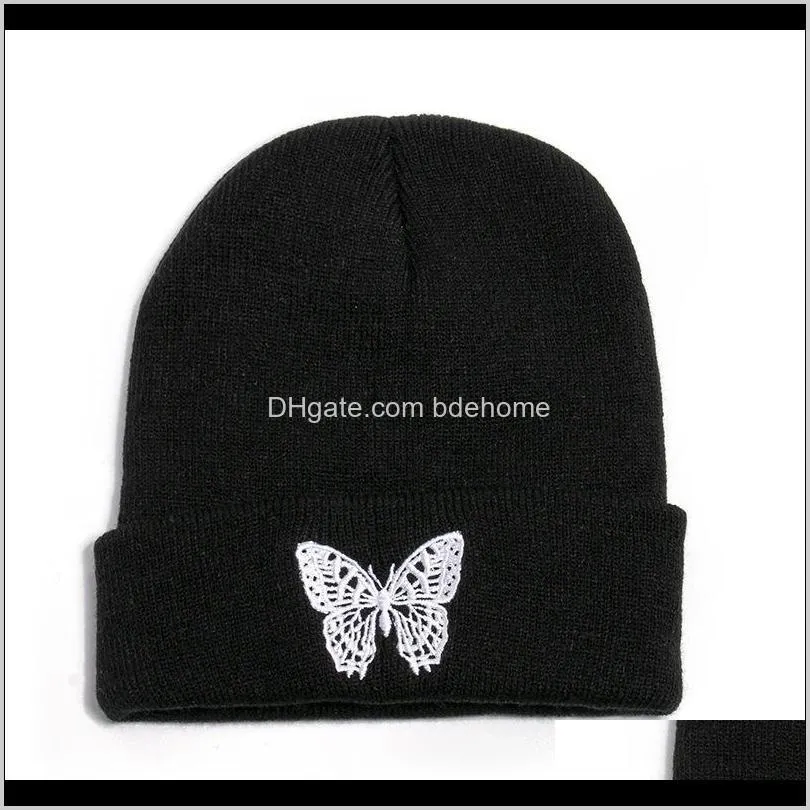 autumn casual black beanies hats for women men butterfly embroidery winter cap warm knitted hip hop beanie hat