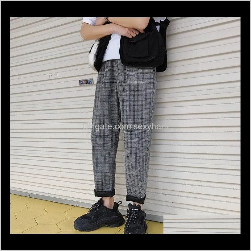 streetwear yellow plaid pants men joggers casual straight harem pants men korean hip hop track pants plus size