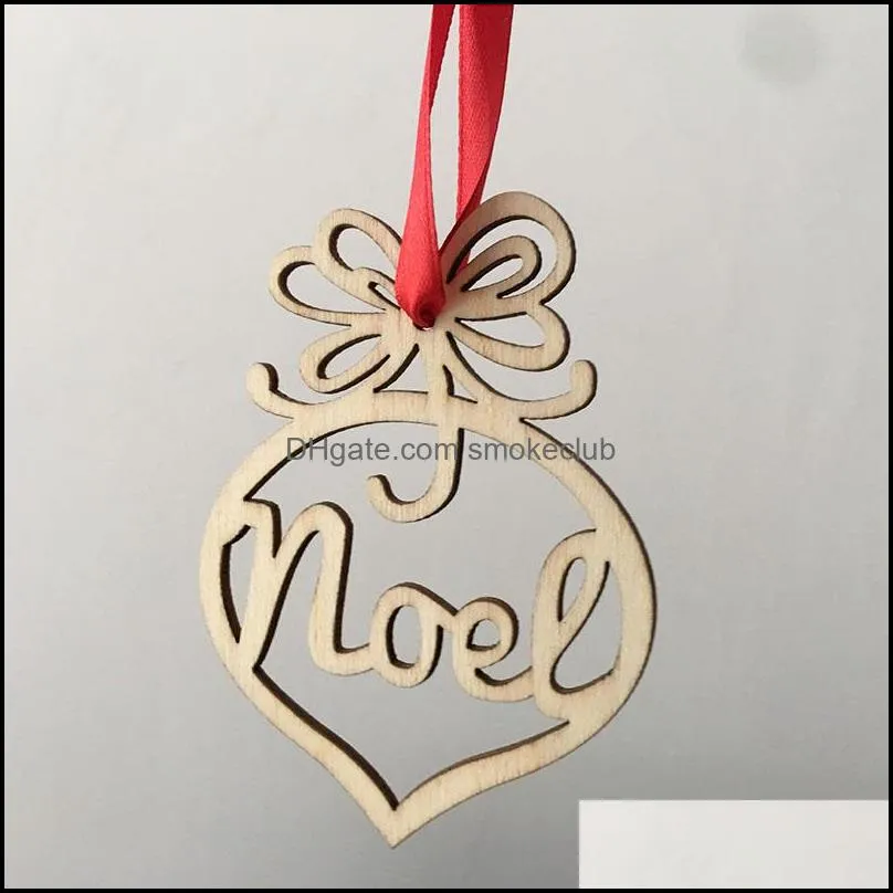 Christmas letter wood Heart Bubble pattern Ornament Christmas Tree Decorations Home Festival Outdoor Ornaments Hanging Gift 6 pcs per