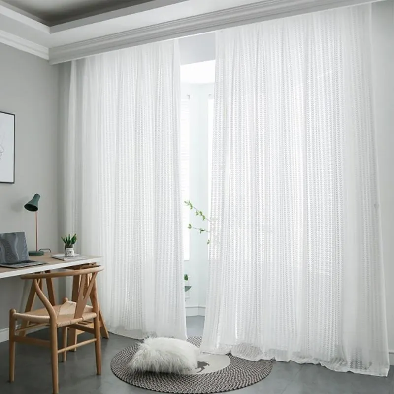 Cortinas de cortina 3 tamanhos, modernas, simples, cor pura, quente, padrão de broto de feijão, tule transparente para casa, quarto, varanda, cozinha