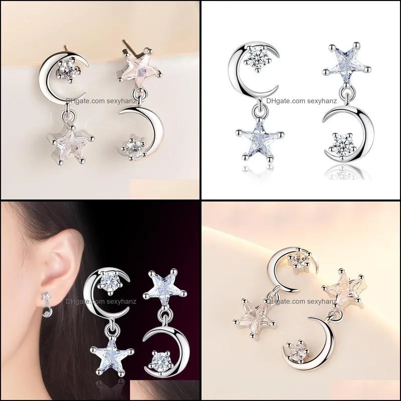 Other Simple Five-pointed Star Wild Exaggerated Temperament 925 Silver Earrings Female Moon Fashion Jewelry E238
