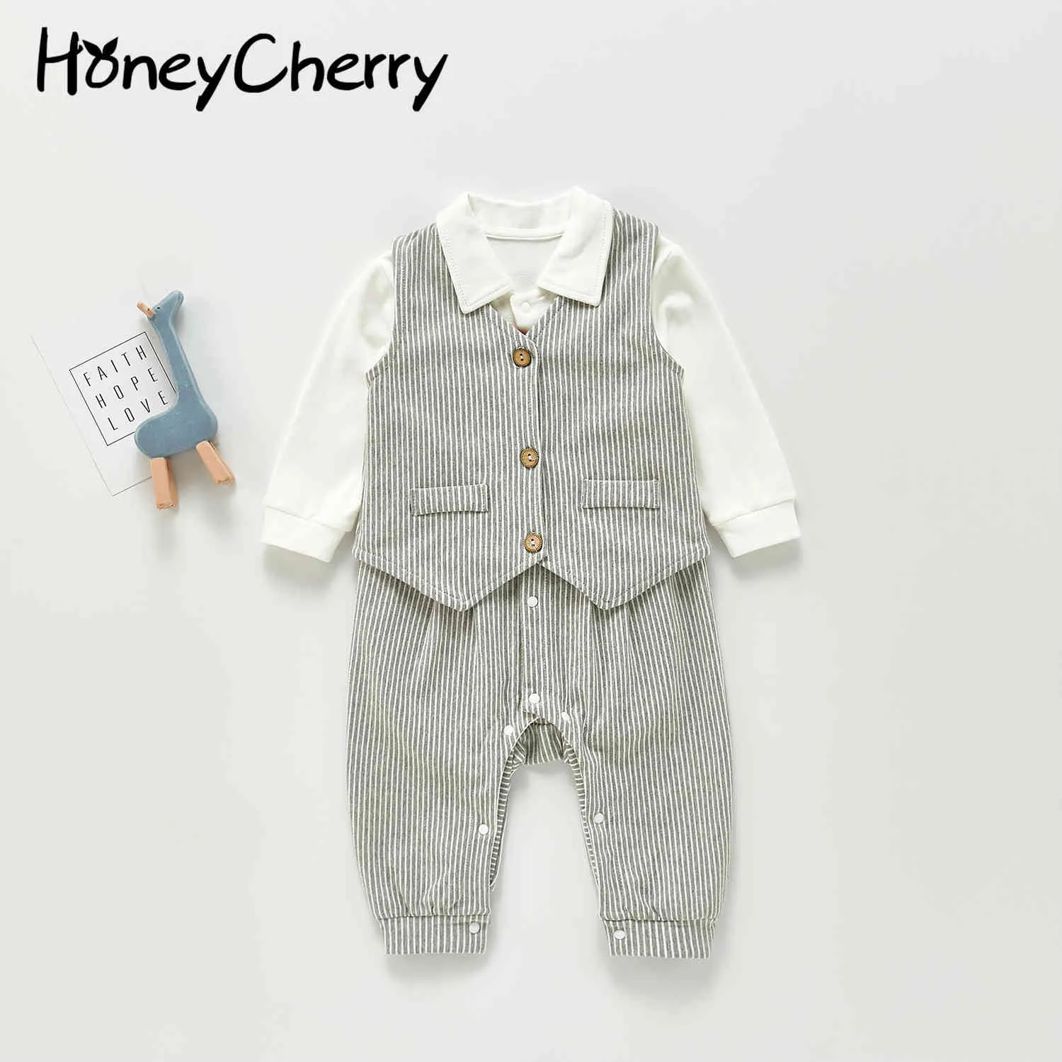 Ins Korean version spring male baby crawling suit two-piece vest boy gentleman fan 210515