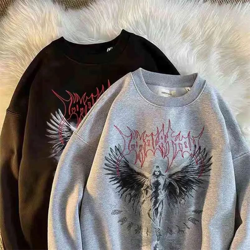 Vintage Angel Gothic damer hoodie punk hajuku vinter tryck topp mörk estetisk fe död rock stil y2k sweatshirt 210909