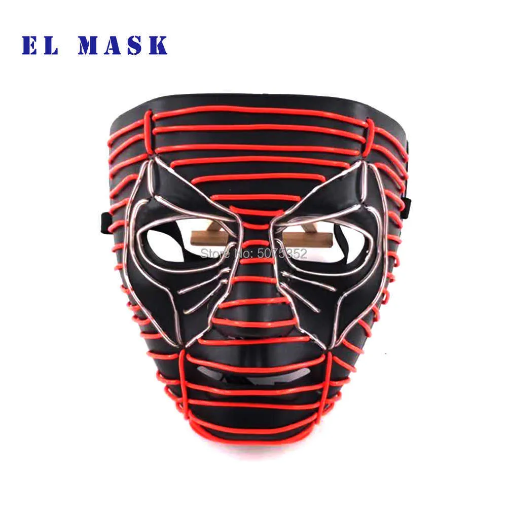 Night Glowing EL Wire Mask Japanse Anime Cosplay Light Up Mask Dance DJ Club Decor Neon Led Mask voor Halloween Christmas Decor Q0332c